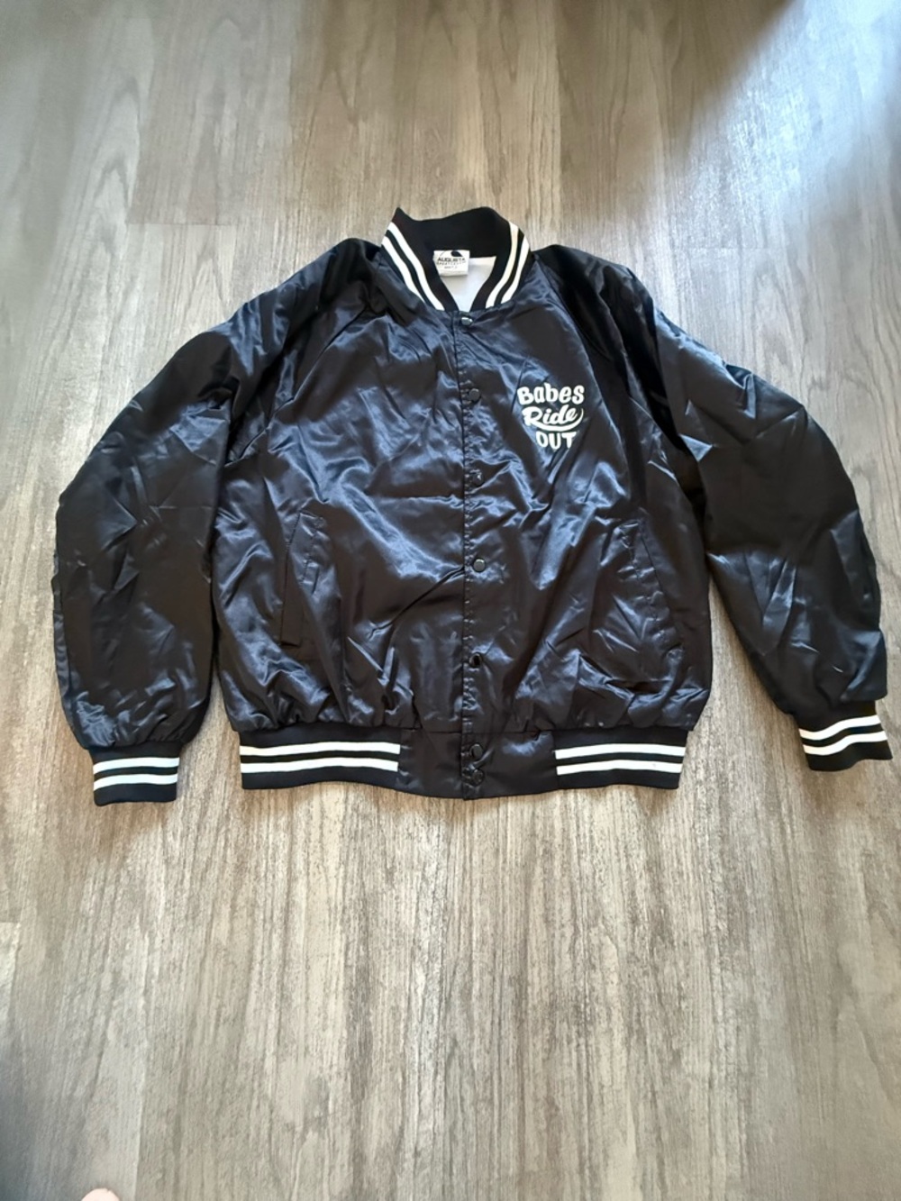 Black Bomber Jacket with Striped Trim -